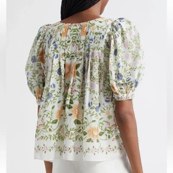 Farm Rio Folk Floral Short Sleeve Blouse NWT Small - Picture 2 of 6